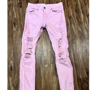 Rebel Minds Frayed and Ripped Pink Jeans Men's Size W30 x L31 Pre-owned